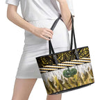 Yellow Traditional Cloak Aotearoa Leather Tote Bag Maori Paua Shell Korowai Pattern