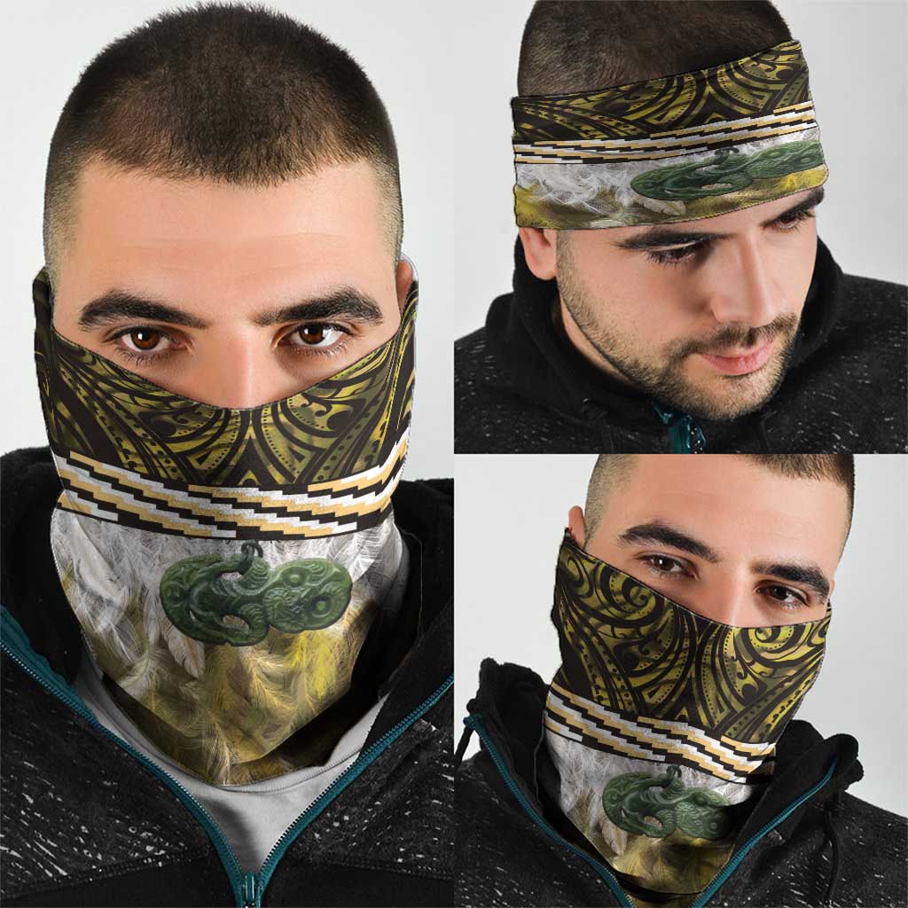 Yellow Traditional Cloak Aotearoa Neck Gaiter Maori Paua Shell Korowai Pattern - Aussie Hoodie