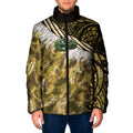 Yellow Traditional Cloak Aotearoa Padded Jacket Maori Paua Shell Korowai Pattern - Aussie Hoodie