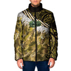 Yellow Traditional Cloak Aotearoa Padded Jacket Maori Paua Shell Korowai Pattern - Aussie Hoodie