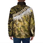 Yellow Traditional Cloak Aotearoa Padded Jacket Maori Paua Shell Korowai Pattern - Aussie Hoodie