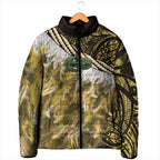 Yellow Traditional Cloak Aotearoa Padded Jacket Maori Paua Shell Korowai Pattern - Aussie Hoodie