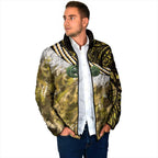 Yellow Traditional Cloak Aotearoa Padded Jacket Maori Paua Shell Korowai Pattern - Aussie Hoodie