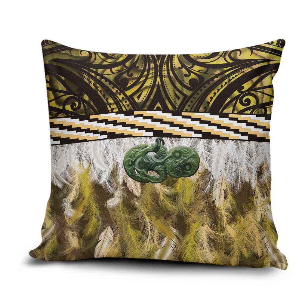 Yellow Traditional Cloak Aotearoa Pillow Cover Maori Paua Shell Korowai Pattern - Aussie Hoodie