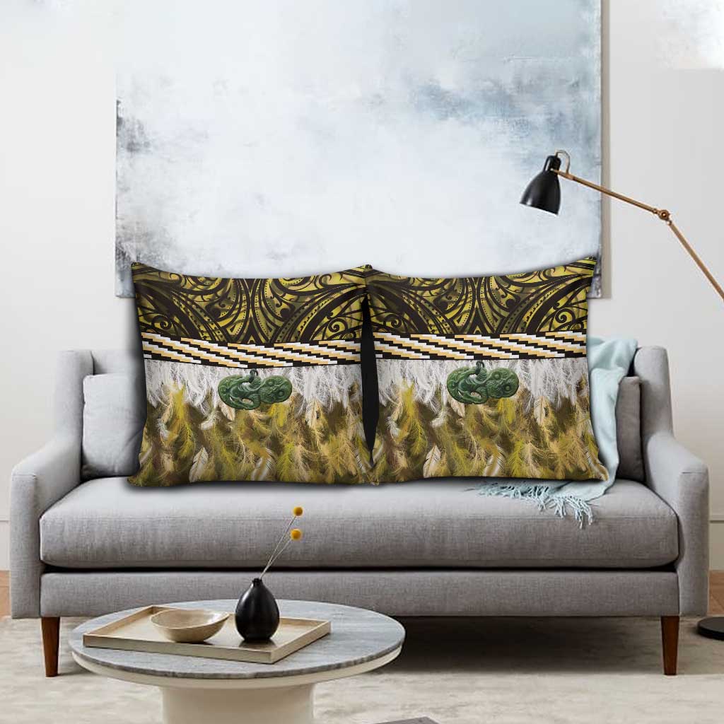 Yellow Traditional Cloak Aotearoa Pillow Cover Maori Paua Shell Korowai Pattern - Aussie Hoodie