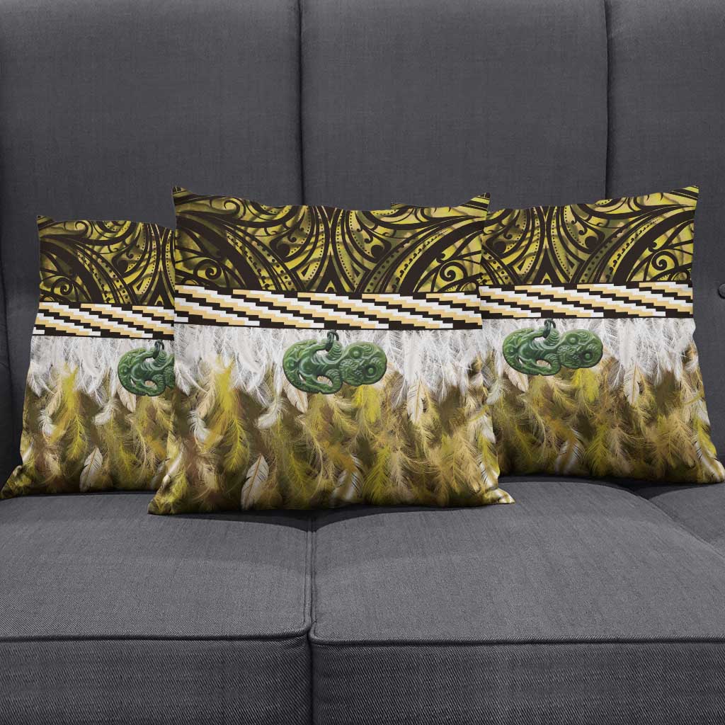 Yellow Traditional Cloak Aotearoa Pillow Cover Maori Paua Shell Korowai Pattern - Aussie Hoodie