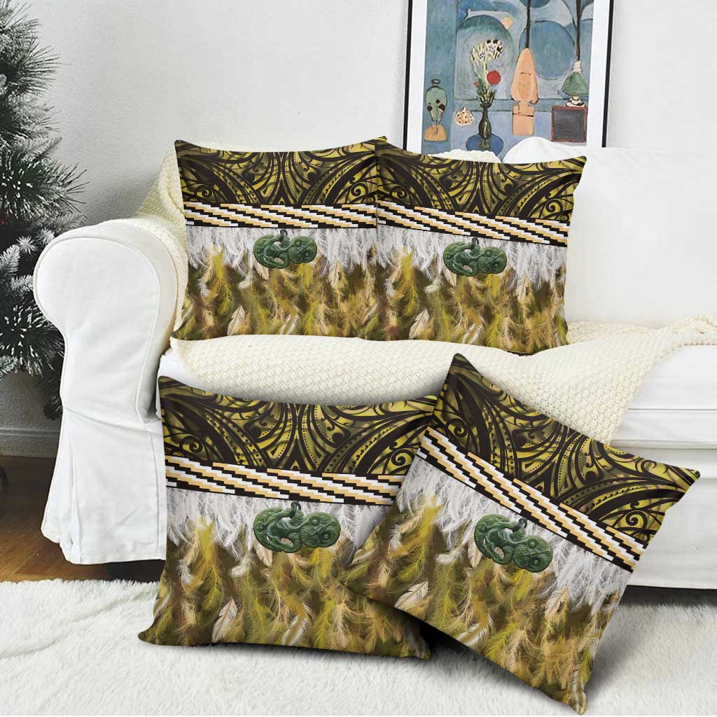 Yellow Traditional Cloak Aotearoa Pillow Cover Maori Paua Shell Korowai Pattern - Aussie Hoodie
