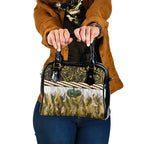 Yellow Traditional Cloak Aotearoa Shoulder Handbag Maori Paua Shell Korowai Pattern