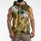 Yellow Traditional Cloak Aotearoa Sleeveless Hoodie Maori Paua Shell Korowai Pattern - Aussie Hoodie