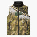 Yellow Traditional Cloak Aotearoa Sleeveless Puffer Jacket Maori Paua Shell Korowai Pattern - Aussie Hoodie