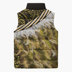 Yellow Traditional Cloak Aotearoa Sleeveless Puffer Jacket Maori Paua Shell Korowai Pattern - Aussie Hoodie