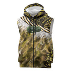 Yellow Traditional Cloak Aotearoa Sleeveless Zip Hoodie Maori Paua Shell Korowai Pattern LT14