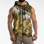 Yellow Traditional Cloak Aotearoa Sleeveless Zip Hoodie Maori Paua Shell Korowai Pattern LT14