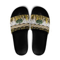 Yellow Traditional Cloak Aotearoa Slide Sandals Maori Paua Shell Korowai Pattern - Aussie Hoodie