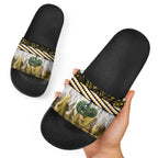 Yellow Traditional Cloak Aotearoa Slide Sandals Maori Paua Shell Korowai Pattern - Aussie Hoodie