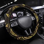 Yellow Traditional Cloak Aotearoa Steering Wheel Cover Maori Paua Shell Korowai Pattern