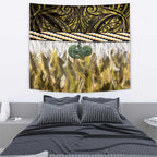 Yellow Traditional Cloak Aotearoa Tapestry Maori Paua Shell Korowai Pattern