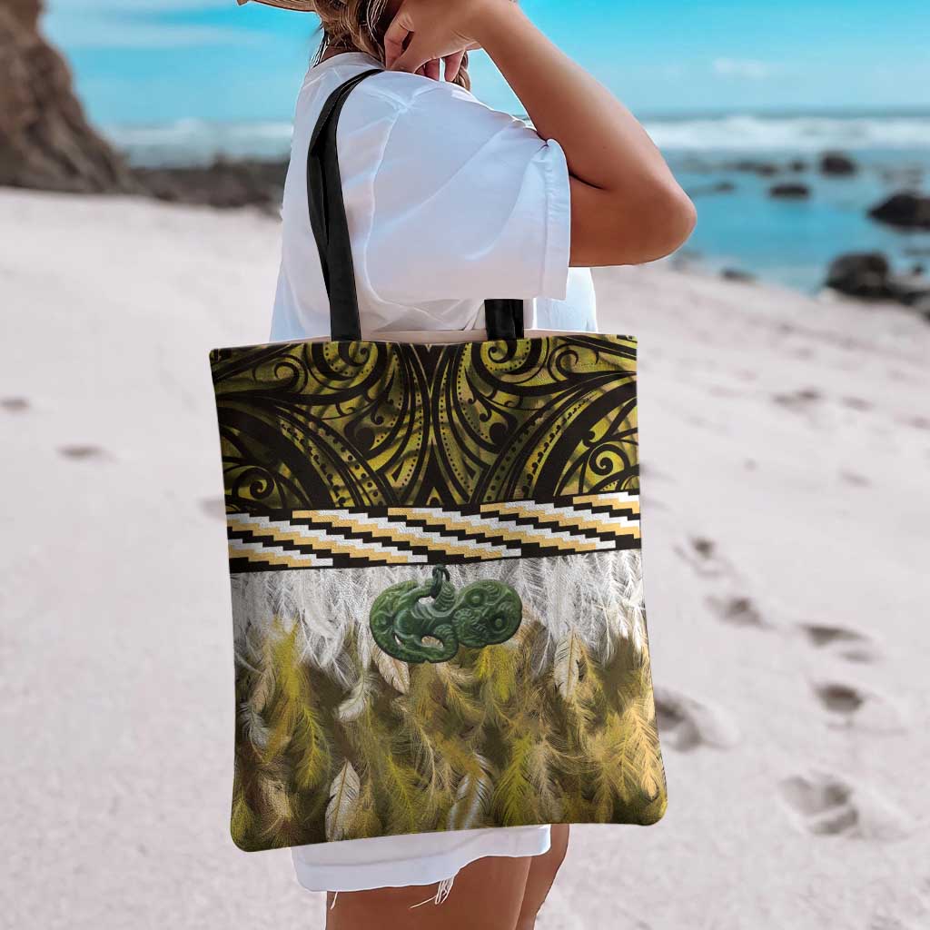 Yellow Traditional Cloak Aotearoa Tote Bag Maori Paua Shell Korowai Pattern - Aussie Hoodie