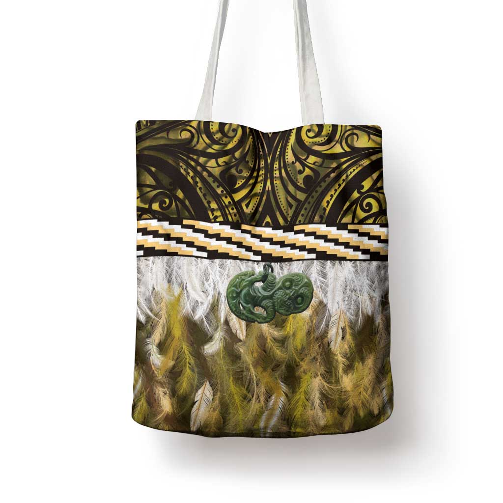 Yellow Traditional Cloak Aotearoa Tote Bag Maori Paua Shell Korowai Pattern - Aussie Hoodie