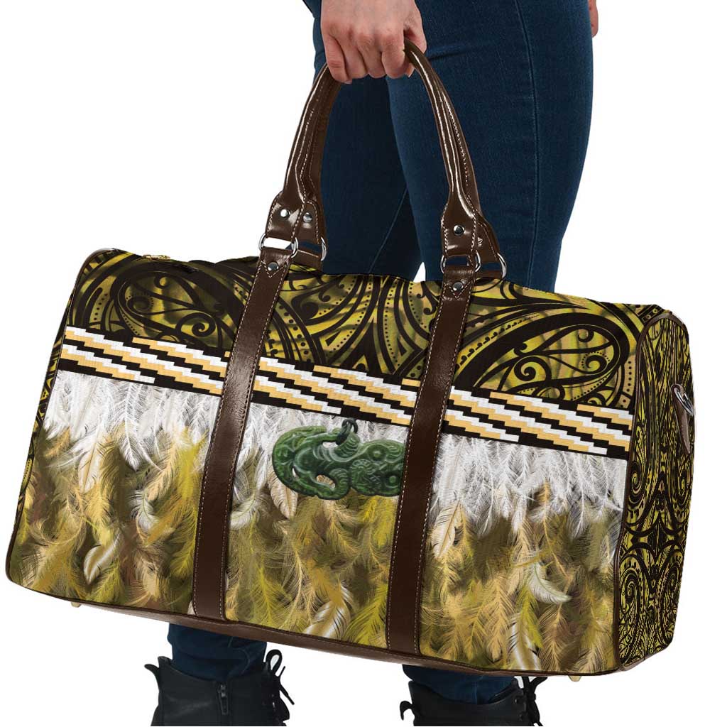 Yellow Traditional Cloak Aotearoa Travel Bag Maori Paua Shell Korowai Pattern - Aussie Hoodie