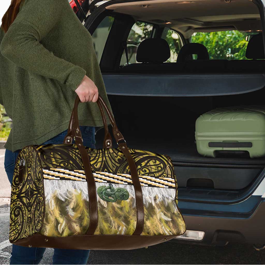 Yellow Traditional Cloak Aotearoa Travel Bag Maori Paua Shell Korowai Pattern - Aussie Hoodie
