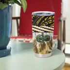 Yellow Traditional Cloak Aotearoa Tumbler Cup Maori Paua Shell Korowai Pattern