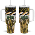 Yellow Traditional Cloak Aotearoa Tumbler With Handle Maori Paua Shell Korowai Pattern