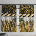 Yellow Traditional Cloak Aotearoa Window Curtain Maori Paua Shell Korowai Pattern
