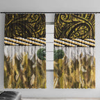 Yellow Traditional Cloak Aotearoa Window Curtain Maori Paua Shell Korowai Pattern