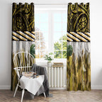 Yellow Traditional Cloak Aotearoa Window Curtain Maori Paua Shell Korowai Pattern