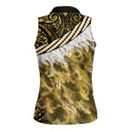 Yellow Traditional Cloak Aotearoa Women Sleeveless Polo Shirt Maori Paua Shell Korowai Pattern