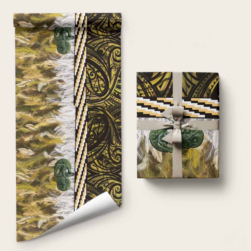 Yellow Traditional Cloak Aotearoa Wrapping Paper Maori Paua Shell Korowai Pattern - Aussie Hoodie