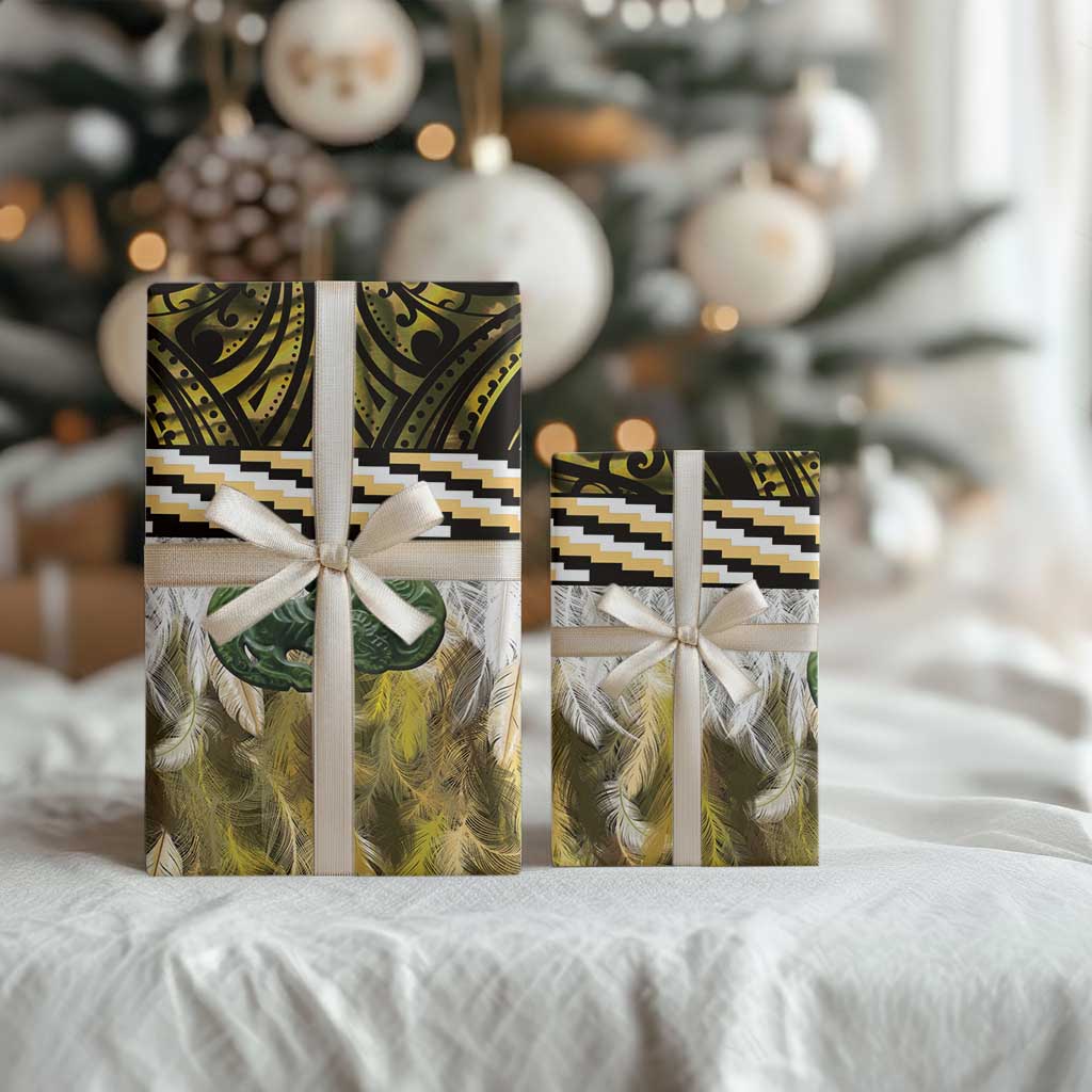 Yellow Traditional Cloak Aotearoa Wrapping Paper Maori Paua Shell Korowai Pattern - Aussie Hoodie