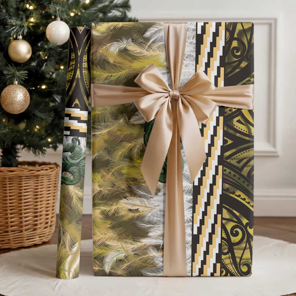 Yellow Traditional Cloak Aotearoa Wrapping Paper Maori Paua Shell Korowai Pattern - Aussie Hoodie