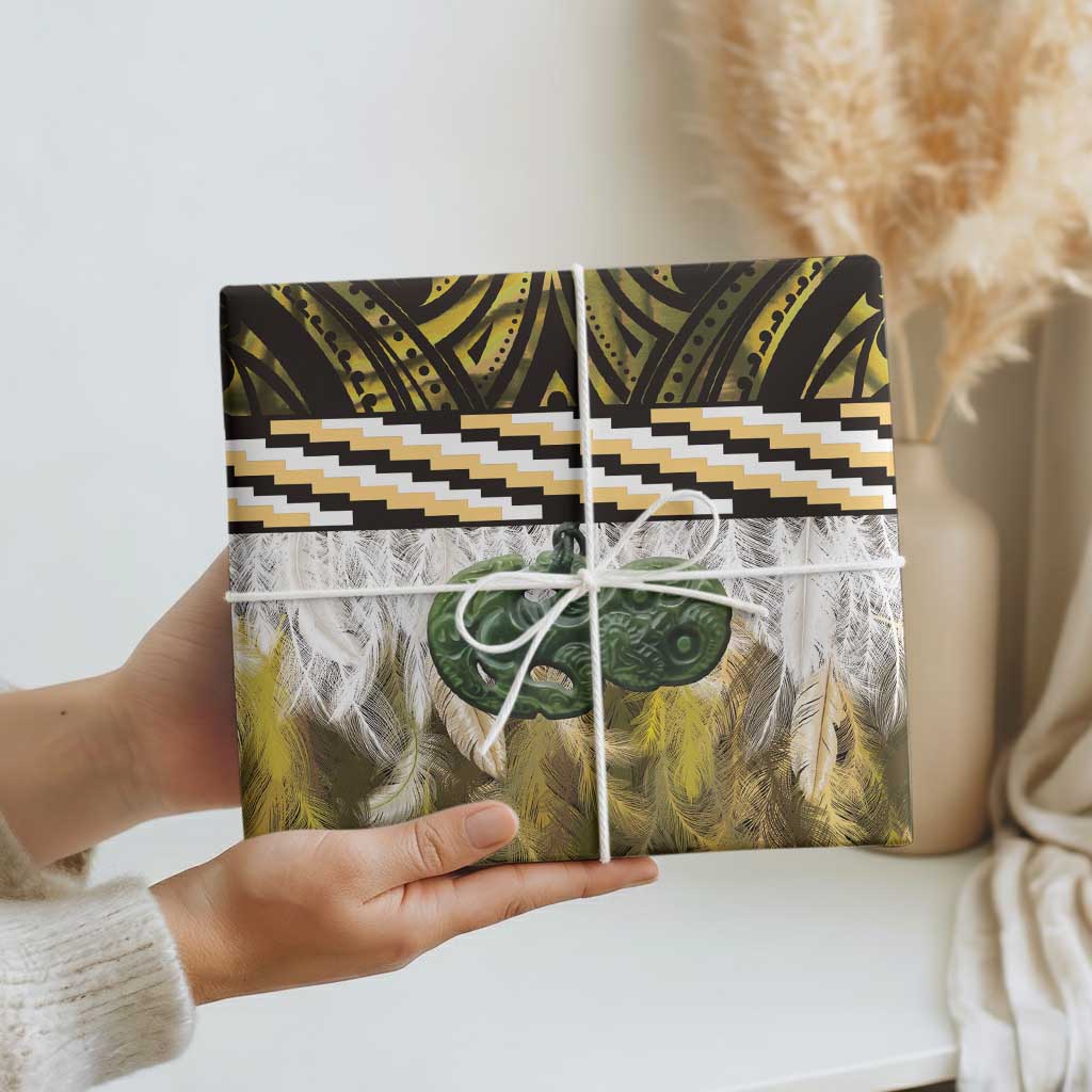 Yellow Traditional Cloak Aotearoa Wrapping Paper Maori Paua Shell Korowai Pattern - Aussie Hoodie