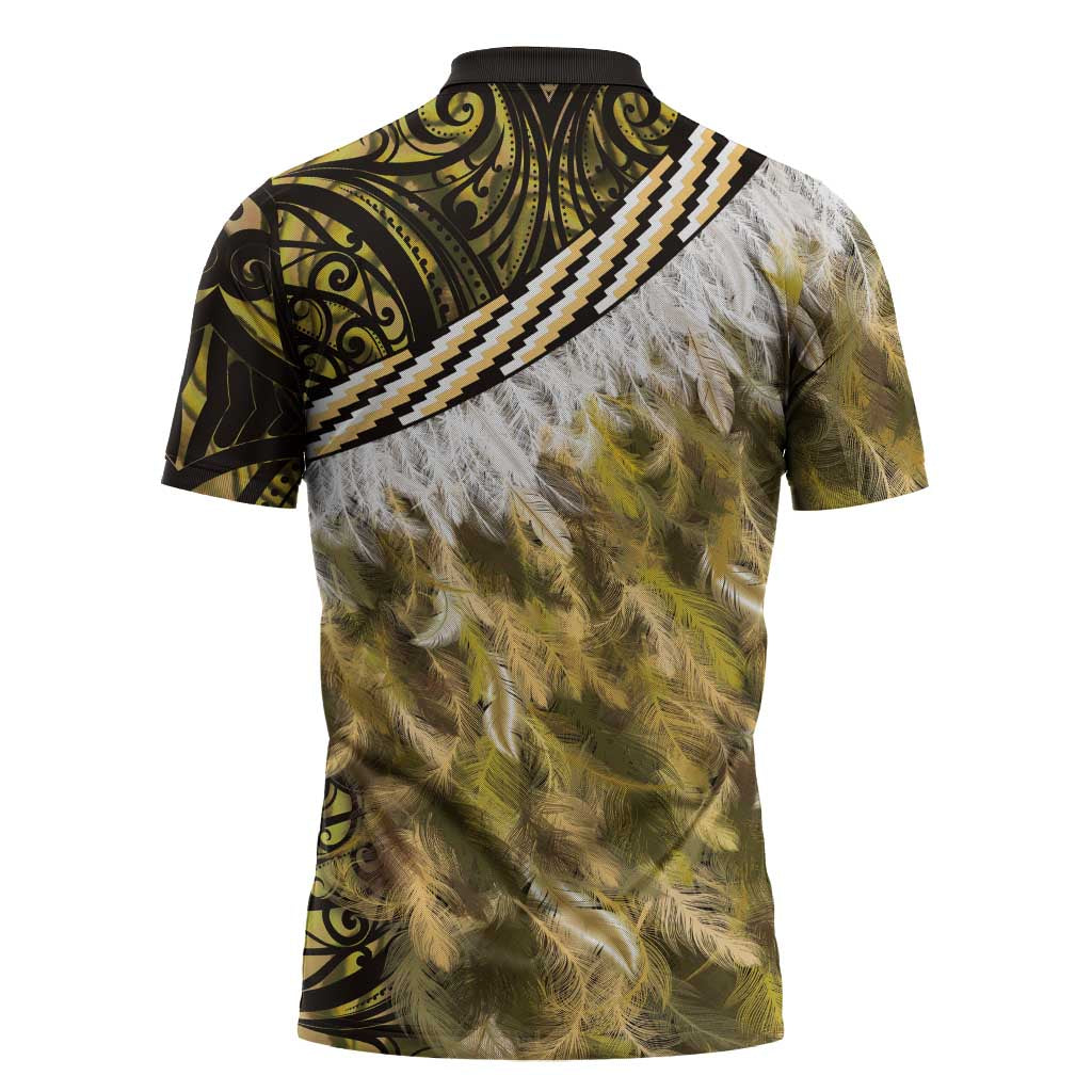 Yellow Traditional Cloak Aotearoa Zipper Polo Shirt Maori Paua Shell Korowai Pattern - Aussie Hoodie