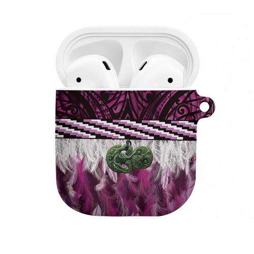 Pink Traditional Cloak Aotearoa AirPods Case Maori Paua Shell Korowai Pattern - Aussie Hoodie