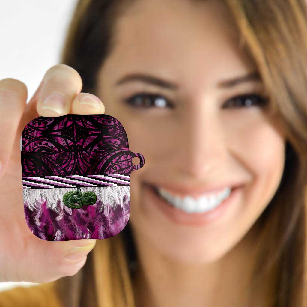 Pink Traditional Cloak Aotearoa AirPods Case Maori Paua Shell Korowai Pattern - Aussie Hoodie