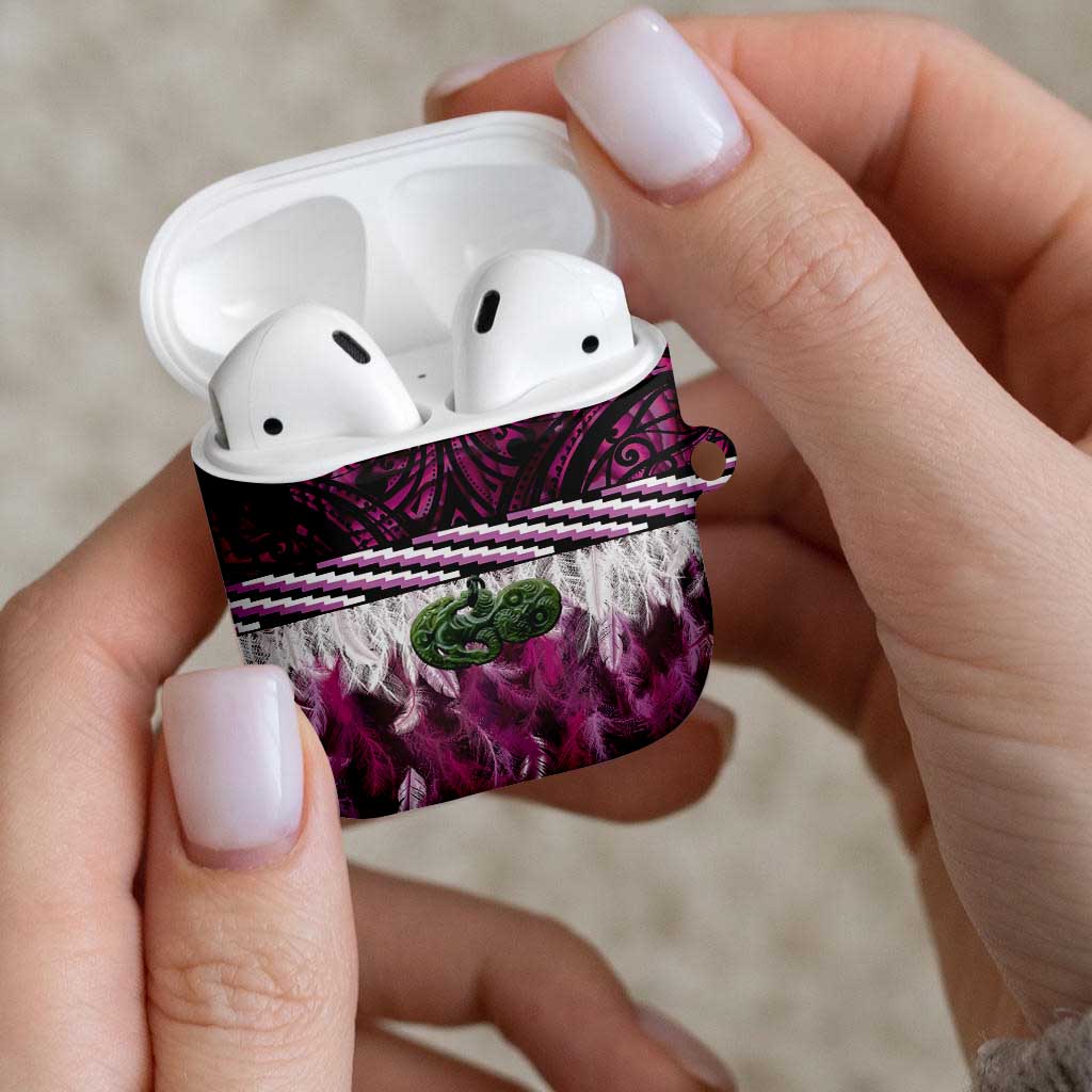 Pink Traditional Cloak Aotearoa AirPods Case Maori Paua Shell Korowai Pattern - Aussie Hoodie