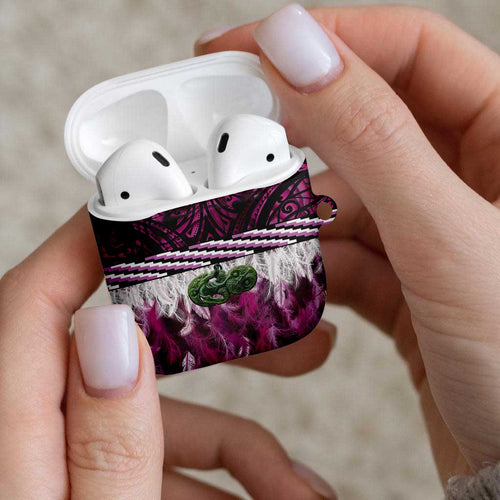 Pink Traditional Cloak Aotearoa AirPods Case Maori Paua Shell Korowai Pattern - Aussie Hoodie