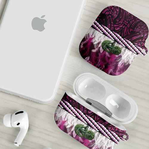 Pink Traditional Cloak Aotearoa AirPods Case Maori Paua Shell Korowai Pattern - Aussie Hoodie