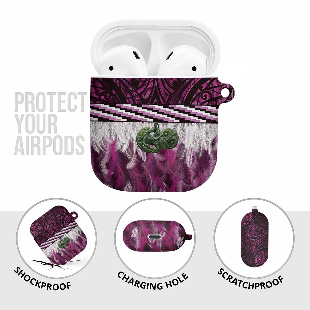 Pink Traditional Cloak Aotearoa AirPods Case Maori Paua Shell Korowai Pattern - Aussie Hoodie