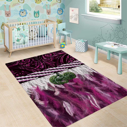 Pink Traditional Cloak Aotearoa Area Rug Maori Paua Shell Korowai Pattern