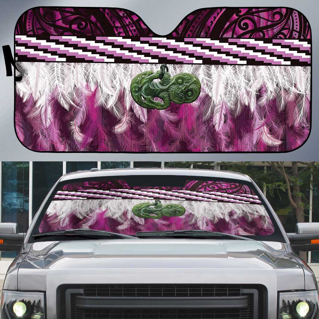 Pink Traditional Cloak Aotearoa Auto Sun Shade Maori Paua Shell Korowai Pattern - Aussie Hoodie