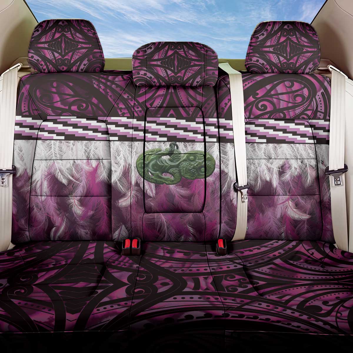 Pink Traditional Cloak Aotearoa Back Car Seat Cover Maori Paua Shell Korowai Pattern