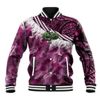 Pink Traditional Cloak Aotearoa Baseball Jacket Maori Paua Shell Korowai Pattern
