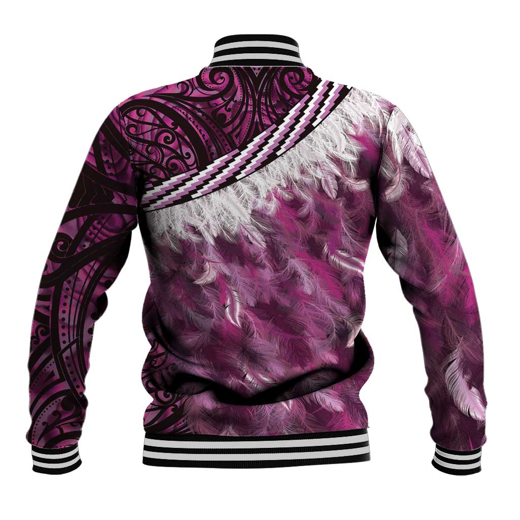Pink Traditional Cloak Aotearoa Baseball Jacket Maori Paua Shell Korowai Pattern