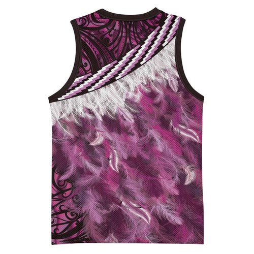 Pink Traditional Cloak Aotearoa Basketball Jersey Maori Paua Shell Korowai Pattern - Aussie Hoodie