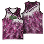 Pink Traditional Cloak Aotearoa Basketball Jersey Maori Paua Shell Korowai Pattern - Aussie Hoodie