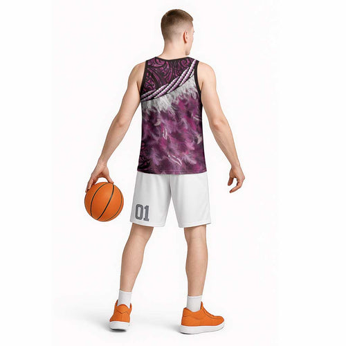 Pink Traditional Cloak Aotearoa Basketball Jersey Maori Paua Shell Korowai Pattern - Aussie Hoodie